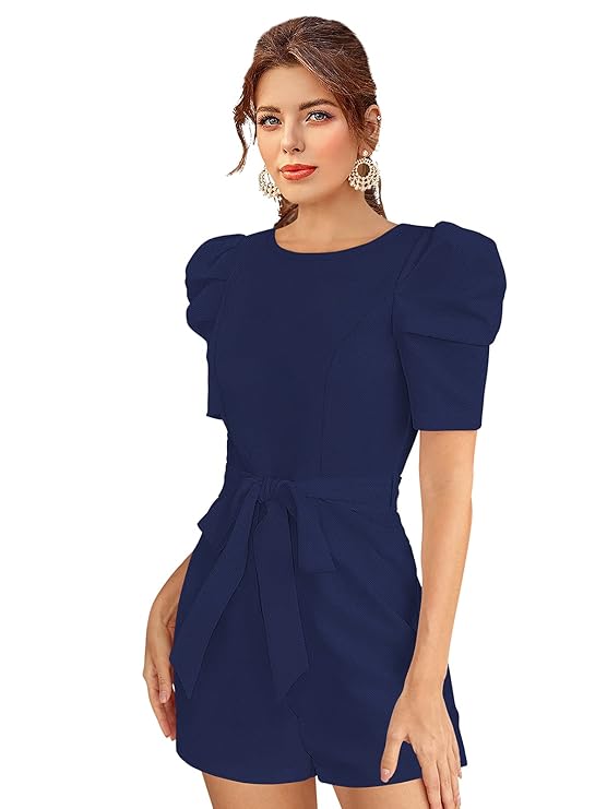 Puff Sleeves Waist Tie Ups Playsuit